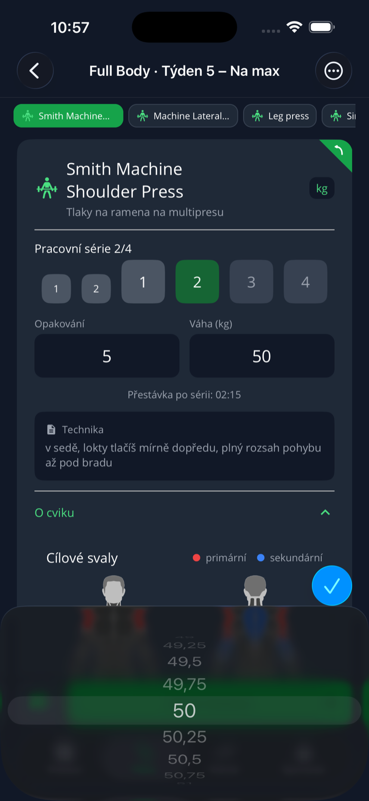 Nastavení váhy a opakování